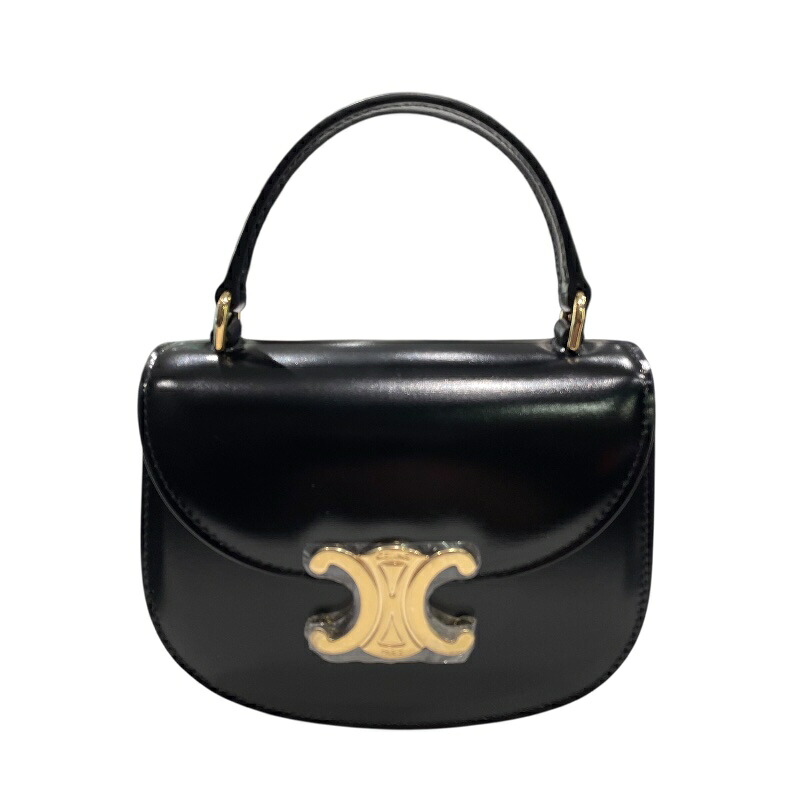 セリーヌ CELINE ミニブサス　クレア 10L063 ブラック シャイニーカーフ レディース ショルダーバッグ【中古】