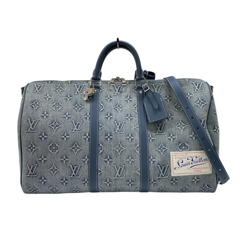 ルイ・ヴィトン LOUIS VUITTON キーポル・バンドリエール50 M22532 ブルー モノグラム・ウォッシュデニム メンズ ボストンバッグ【中古】