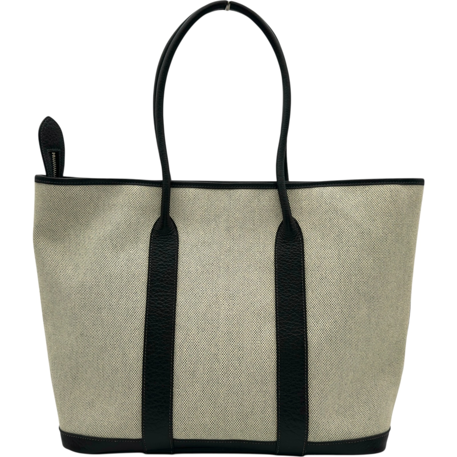 エルメス HERMES ガーデンジップMM □A刻 ブラック/アイボリー シルバー金具 トワル レディース トートバッグ【中古】