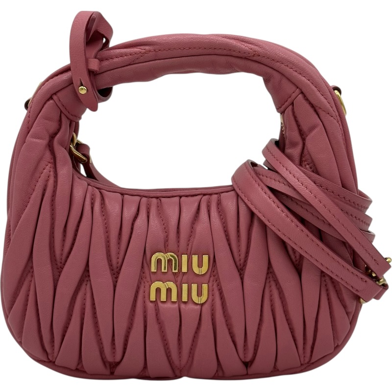 【最大限度40,000円OFF引き換え証離れ離れ中！】ミュウミュウ miu miu ワンダー マテラッセ ホー洋弓 ミニ御徒面子 5BP078 サクラ色 ゴールド金具 ナッパレザー レディース ショルダーバッグ【中古】