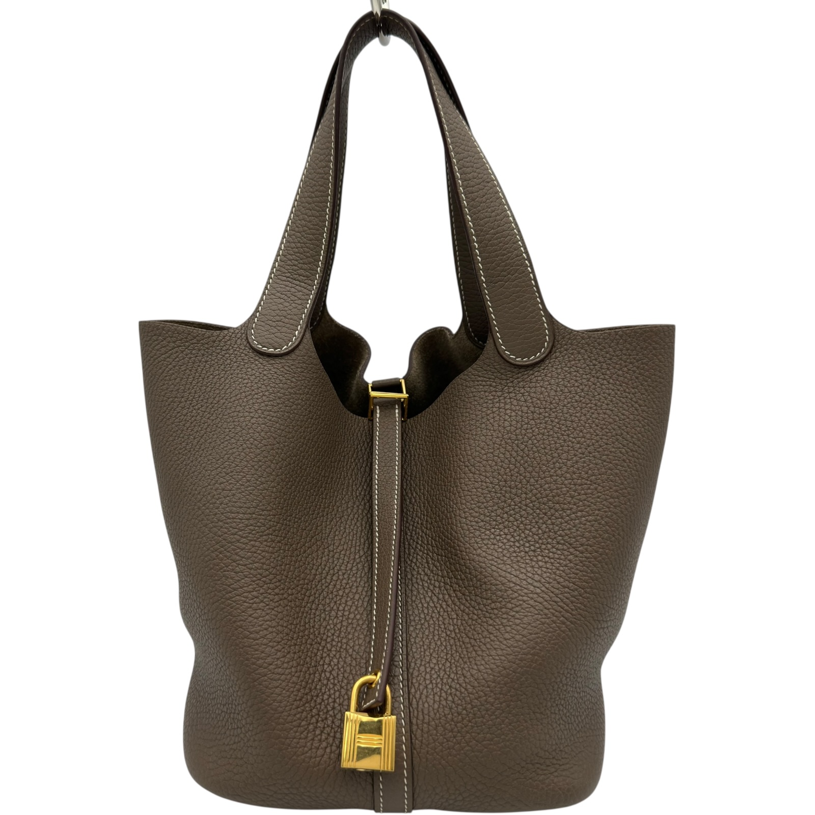 エルメス HERMES ピコタンロックMM Z刻 エトゥープ ゴールド金具 トリヨン レディース ハンドバッグ【中古】
