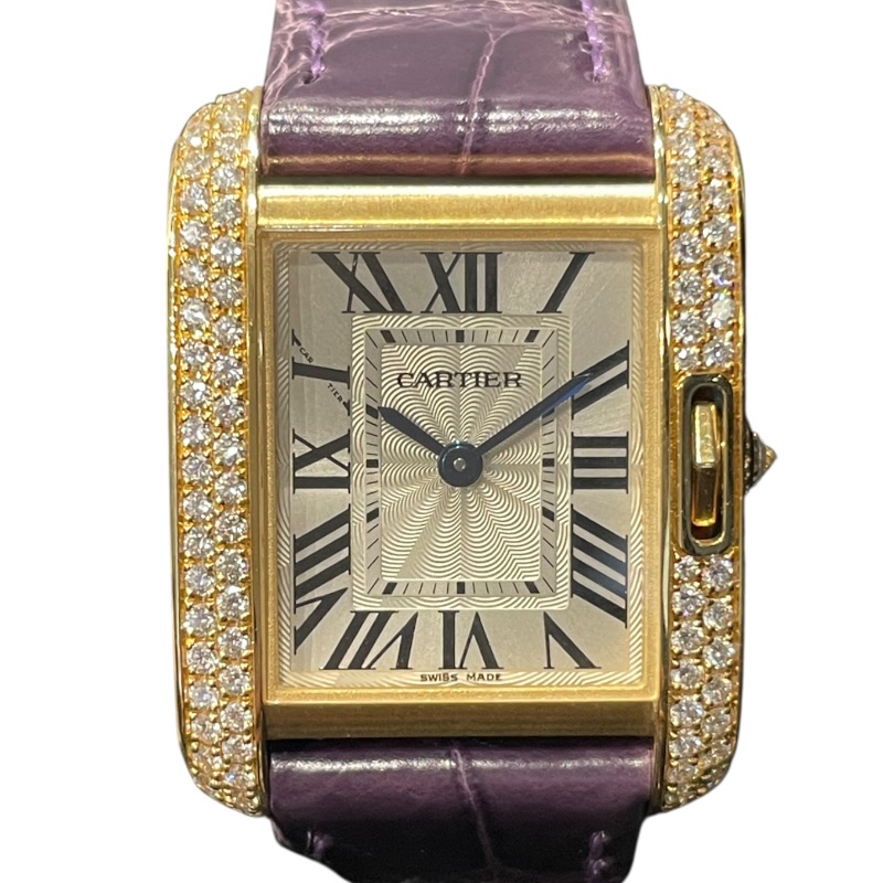 カルティエ Cartier タンク アングレーズ SM WT100014 シルバー YG&times;革 レディース 腕時計【中古】｜OKURA（おお蔵）店