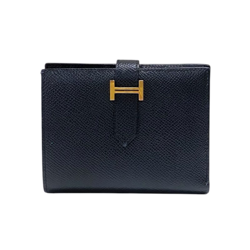 エルメス HERMES ベアンコンパクト D刻 ブラック ゴールド金具 エプソン ユニセックス 二つ折り財布【中古】