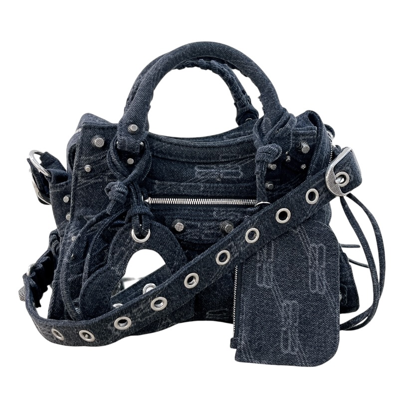 バレンシアガ BALENCIAGA ネオ・カゴールXS 700940 ブラック デニム レディース ハンドバッグ【中古】