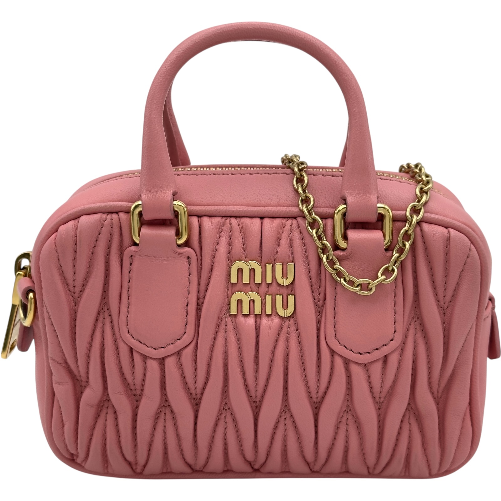 【6/1～ 最大限度30,000円OFFクーポン券！】ミュウミュウ miu miu アルカディ マテラッセレザー ミニ御徒面子 5BP077 サクラ色 ナッパレザー レディース ショルダーバッグ【中古】