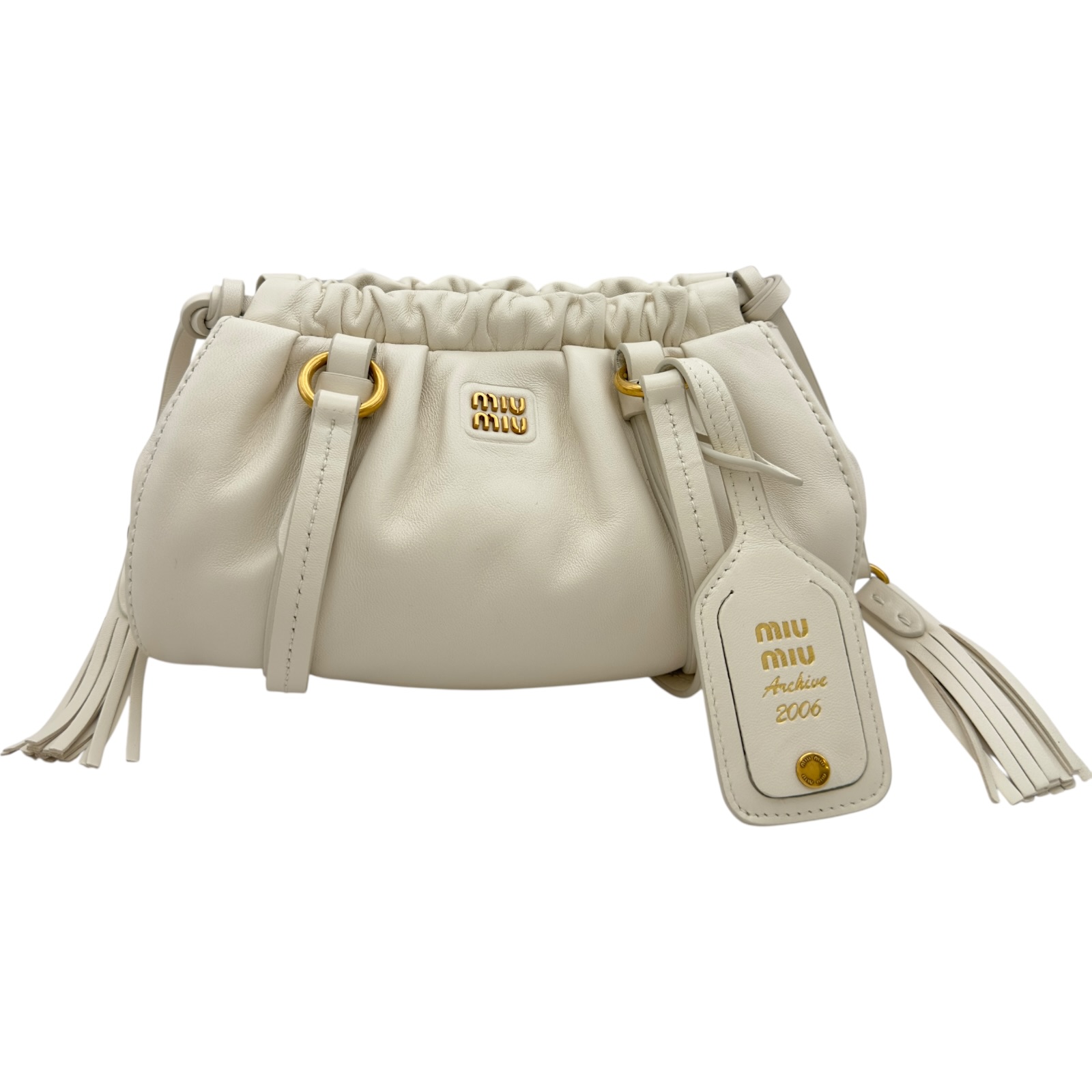 ミュウミュウ miu miu ジョワ ナッパレザー ミニバック 5BP089 ホワイト レザー レディース ショルダーバッグ【中古】｜OKURA（おお蔵）店 136,000円