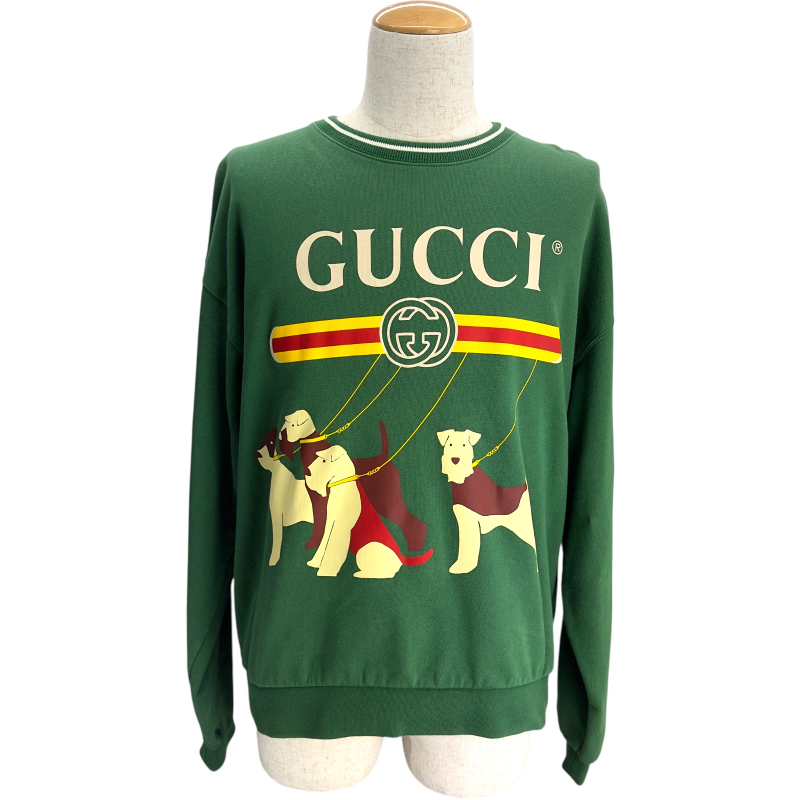 グッチ GUCCI ドッグプリントスウェットシャツ 715919 緑であること 綿織物 メンズ 汗水【中古】