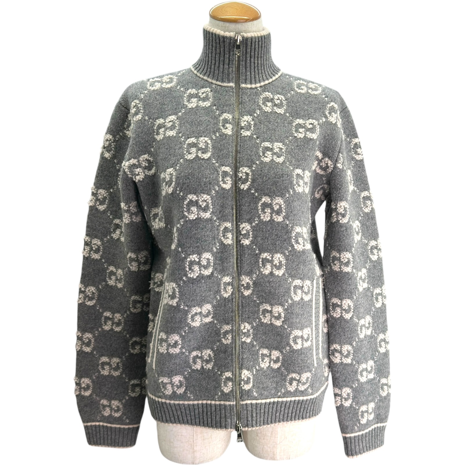 グッチ GUCCI GG総柄ニットブルゾン 814285 グレー ウール レディース ブルゾン【中古】