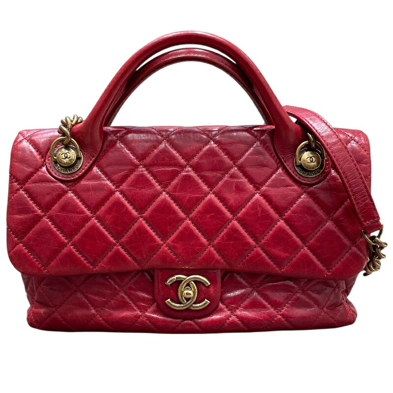 シャネル CHANEL マトラッセ フラップバッグ A67800 レッド エイジドカーフ レディース ハンドバッグ【中古】 221,000円
