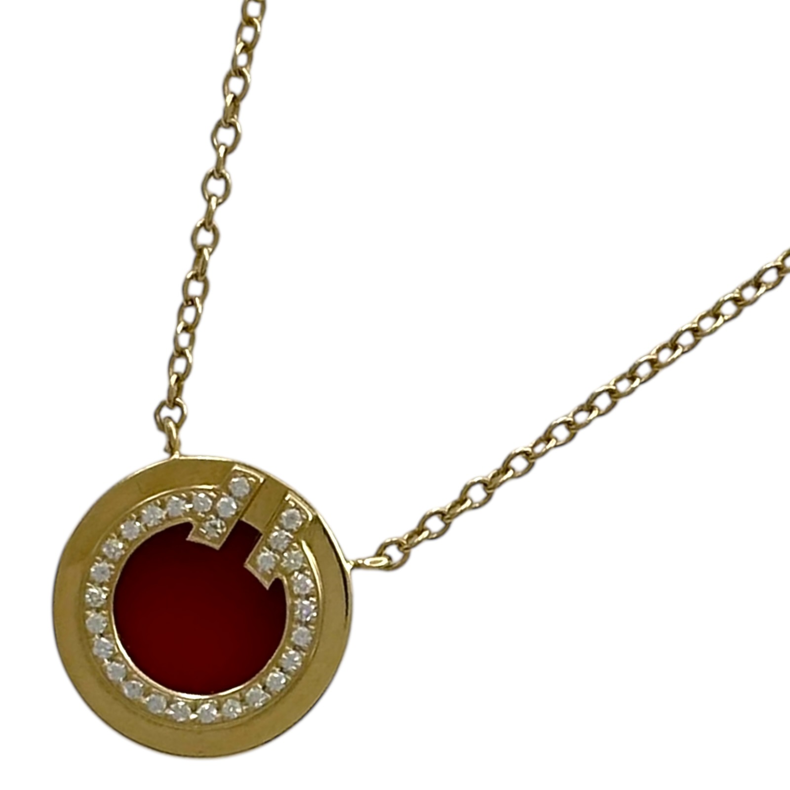 ティファニー TIFFANY＆CO TTWOサークルネックレス ゴールド Au750/カーネリアン/ダイヤモンド ジュエリー【中古】｜OKURA（おお蔵）店