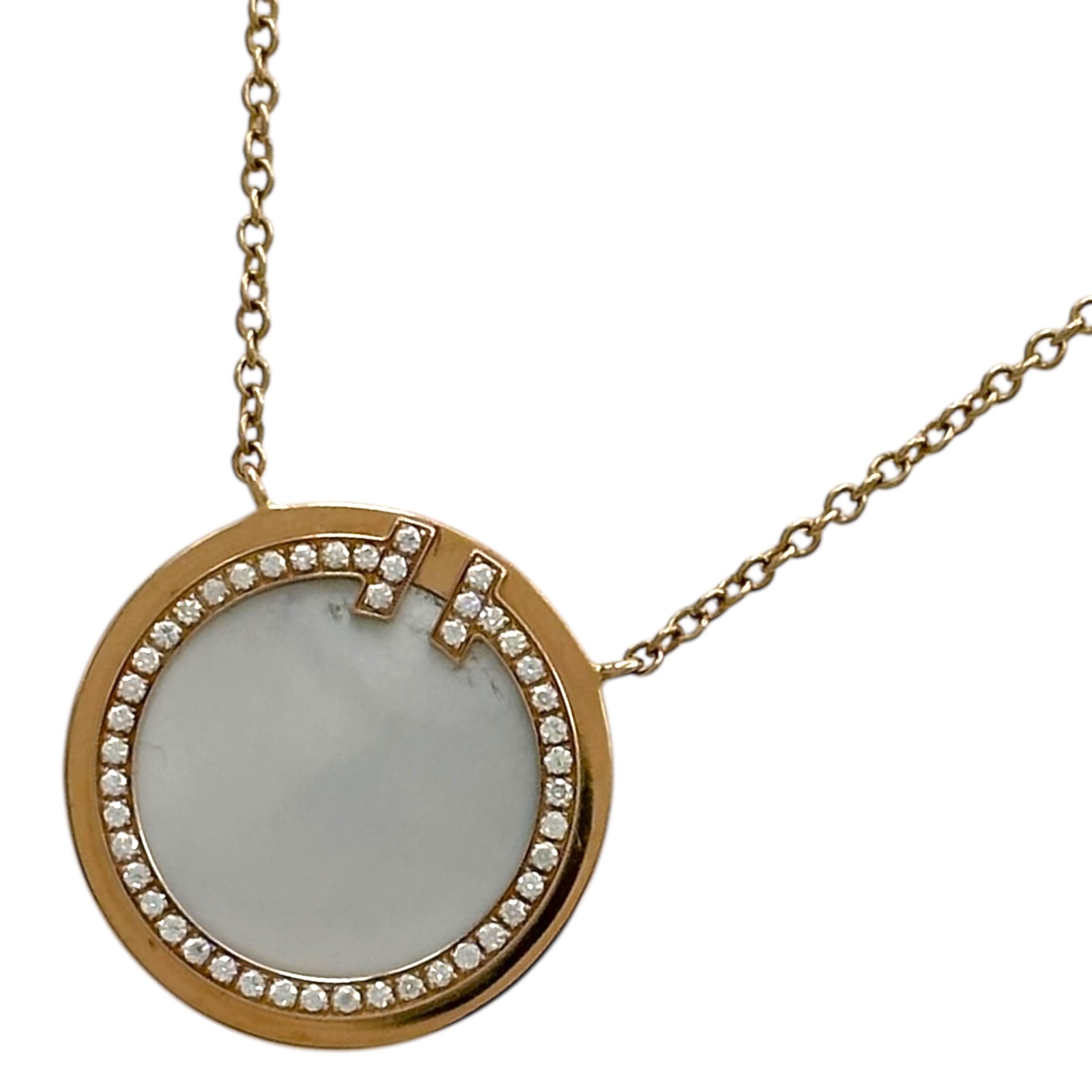 ティファニー TIFFANY＆CO TTWOサークルネックレス ピンクゴールド Au750/マザーオブパール/ダイヤモンド ジュエリー【中古】