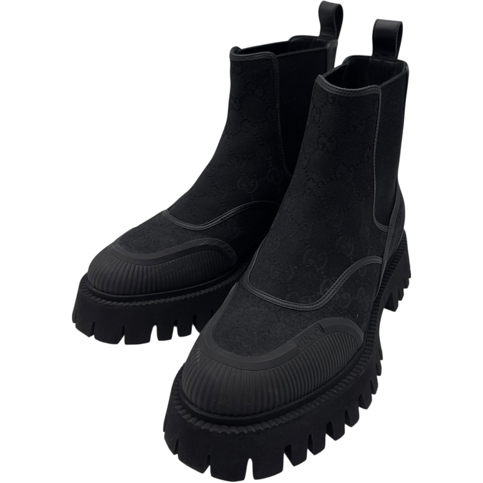 グッチ GUCCI GG帆布 サイドゴアブーツ 739777 黒いこと GG帆布 メンズ ブーツ【中古】