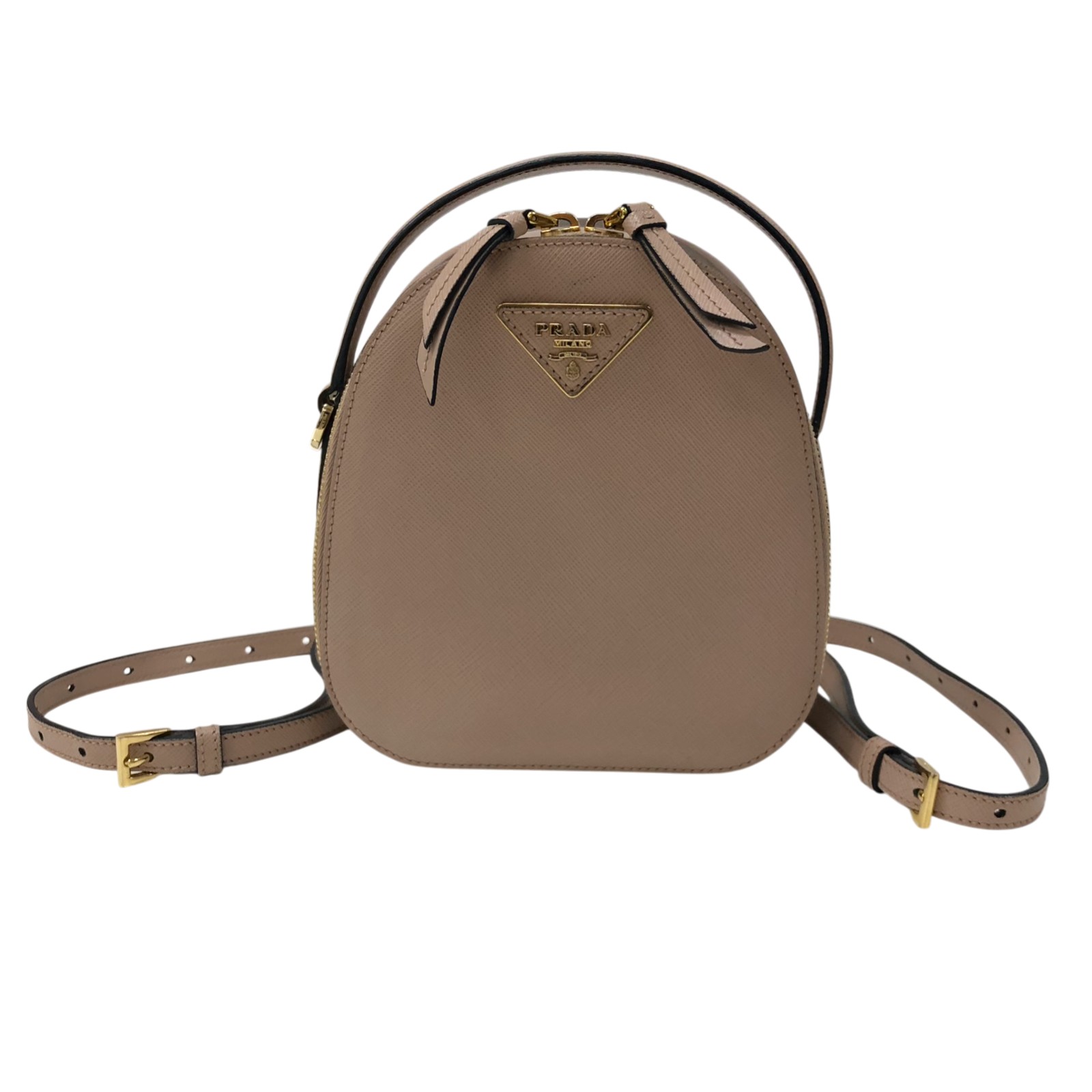 【6/1～ 最大限度30,000円OFF引き換え証！】プラダ PRADA オデット サフィアーノ ミニ背嚢 1BZ047 さくら色ベージュ ゴールド金具 サフィアーノレザー レディース 背嚢・デイパック【中古】