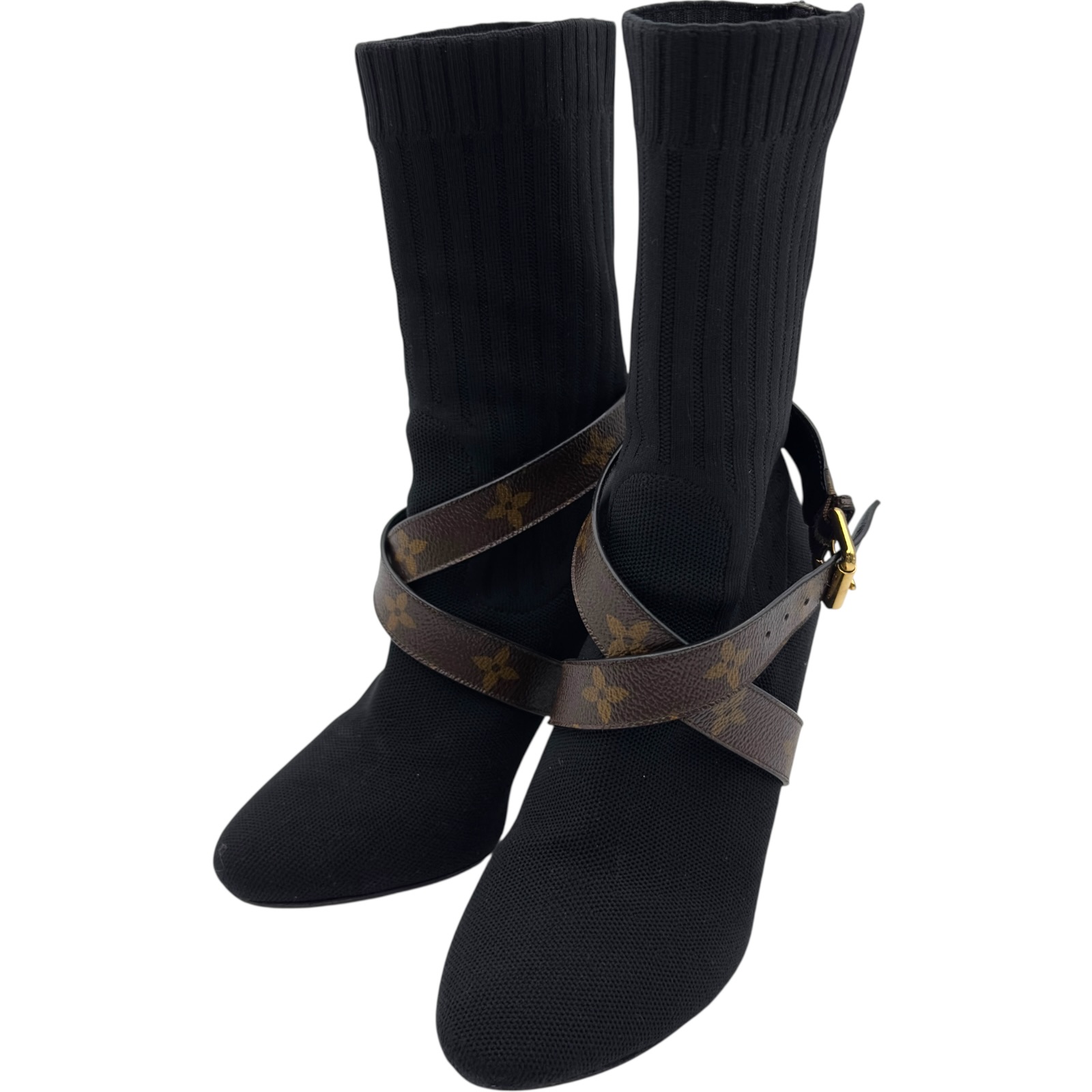 ルイ・ヴィトン LOUIS VUITTON シルエットライン ソックスブーツ ブラック モノグラム レディース ブーツ【中古】｜OKURA（おお蔵）店 30,550円