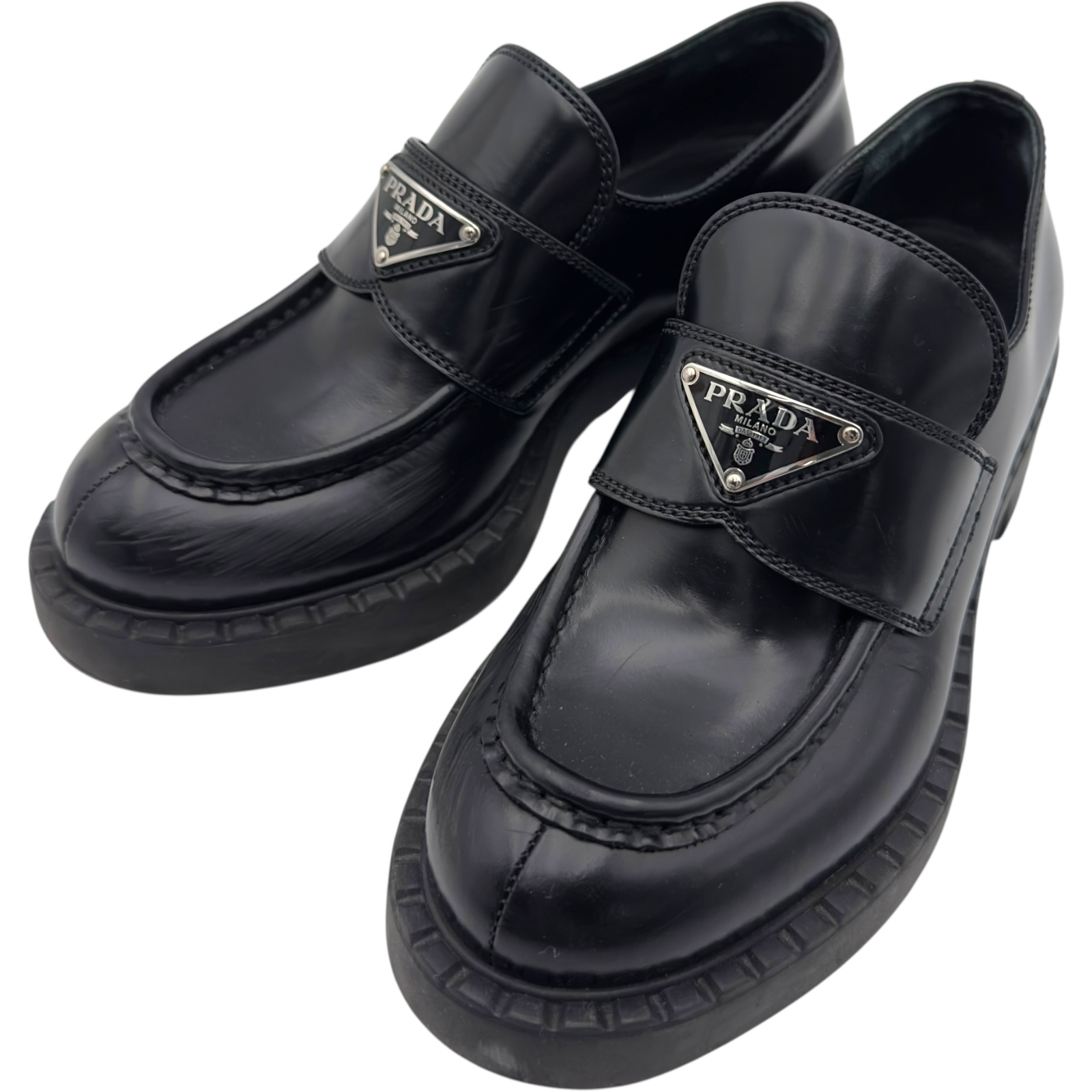 プラダ PRADA ローファー ブラック レザー レディース ローファー【中古】