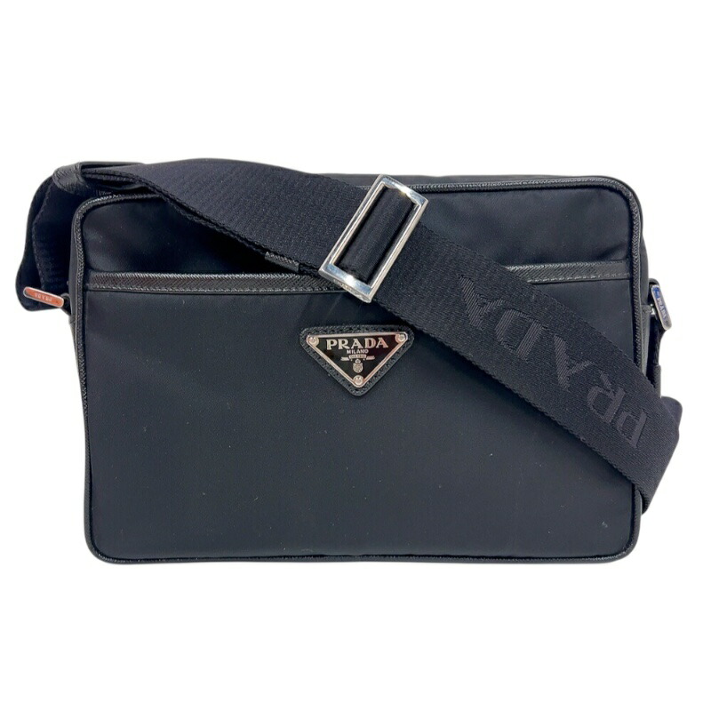 【6/1～ 最大限度30,000円OFFクーポン券！】プラダ PRADA ナイロンショルダーバッグ 黒いこと しろがね色金具 ナイロン ユニ一発やる ショルダーバッグ【中古】