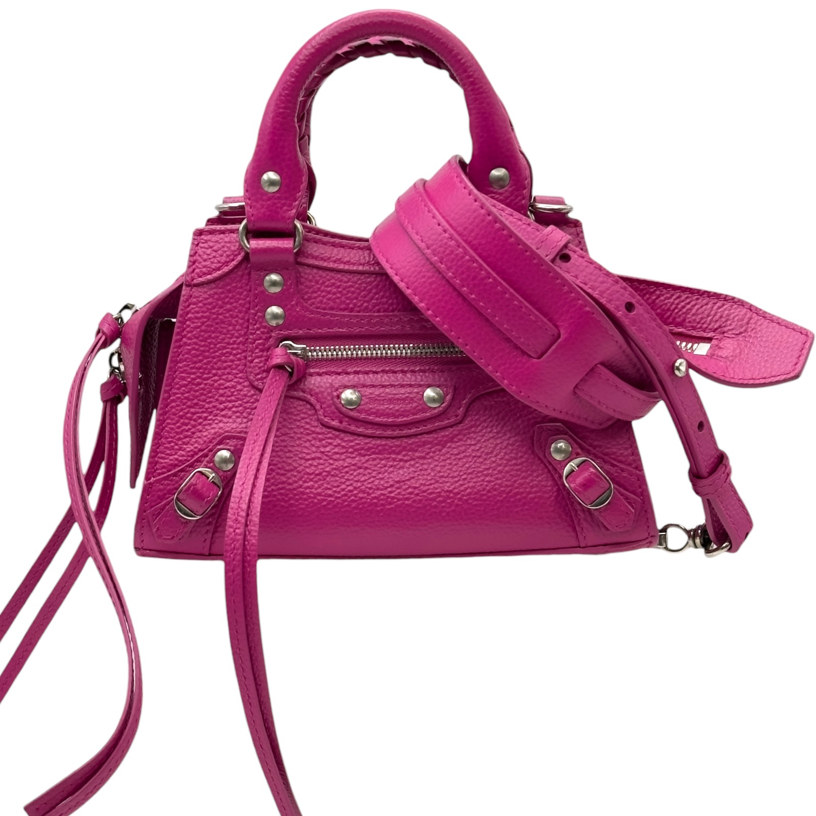 バレンシアガ BALENCIAGA ネオ クラシック ナノシティ 638527 マゼンタ シルバー金具 レザー レディース ショルダーバッグ【中古】