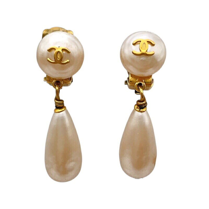 シャネル CHANEL ココマークパールイヤリング ホワイト メタル・パール アクセサリー【中古】