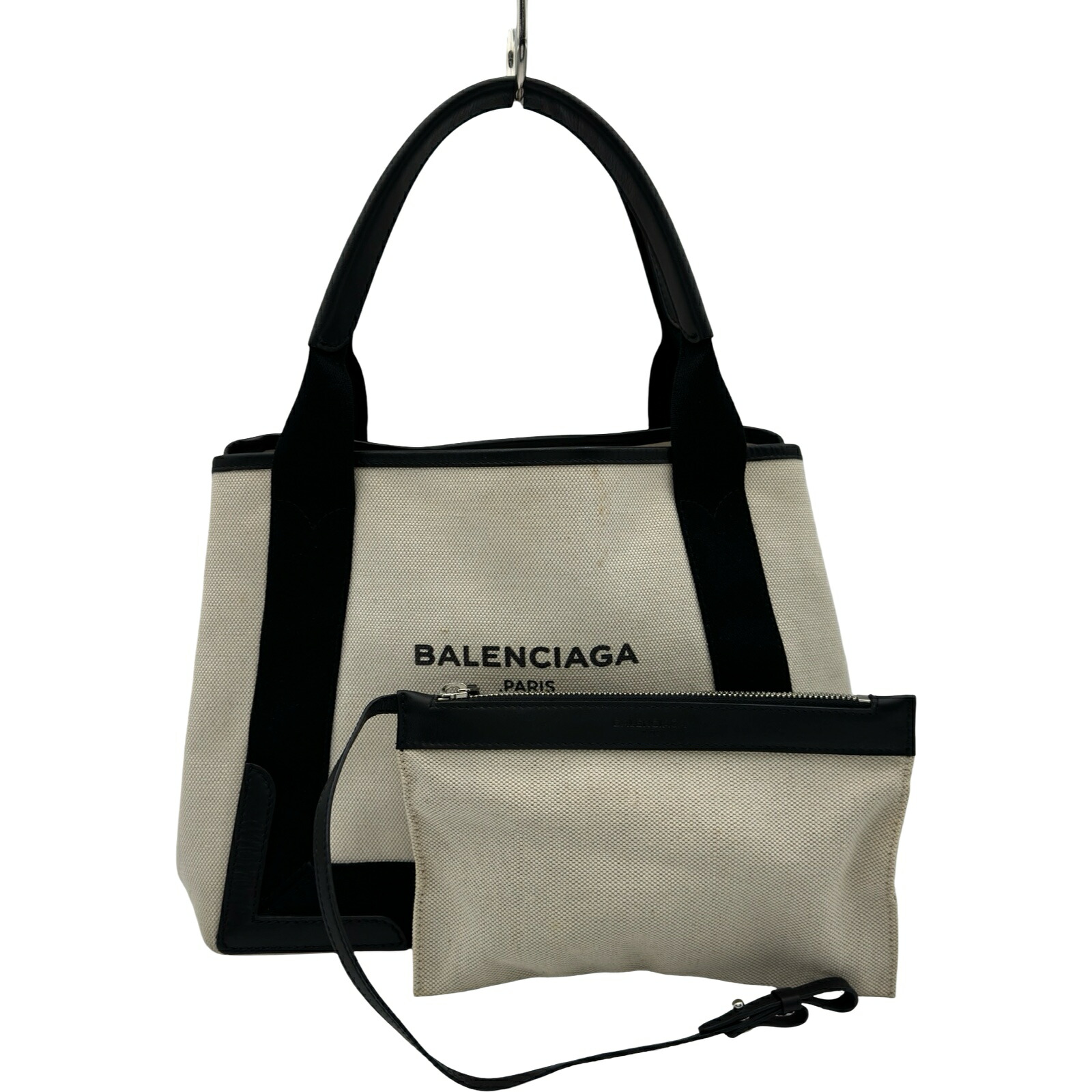 バレンシアガ BALENCIAGA ネイビーカバスS 339933 アイボリー/ブラック キャンバス レディース ハンドバッグ【中古】