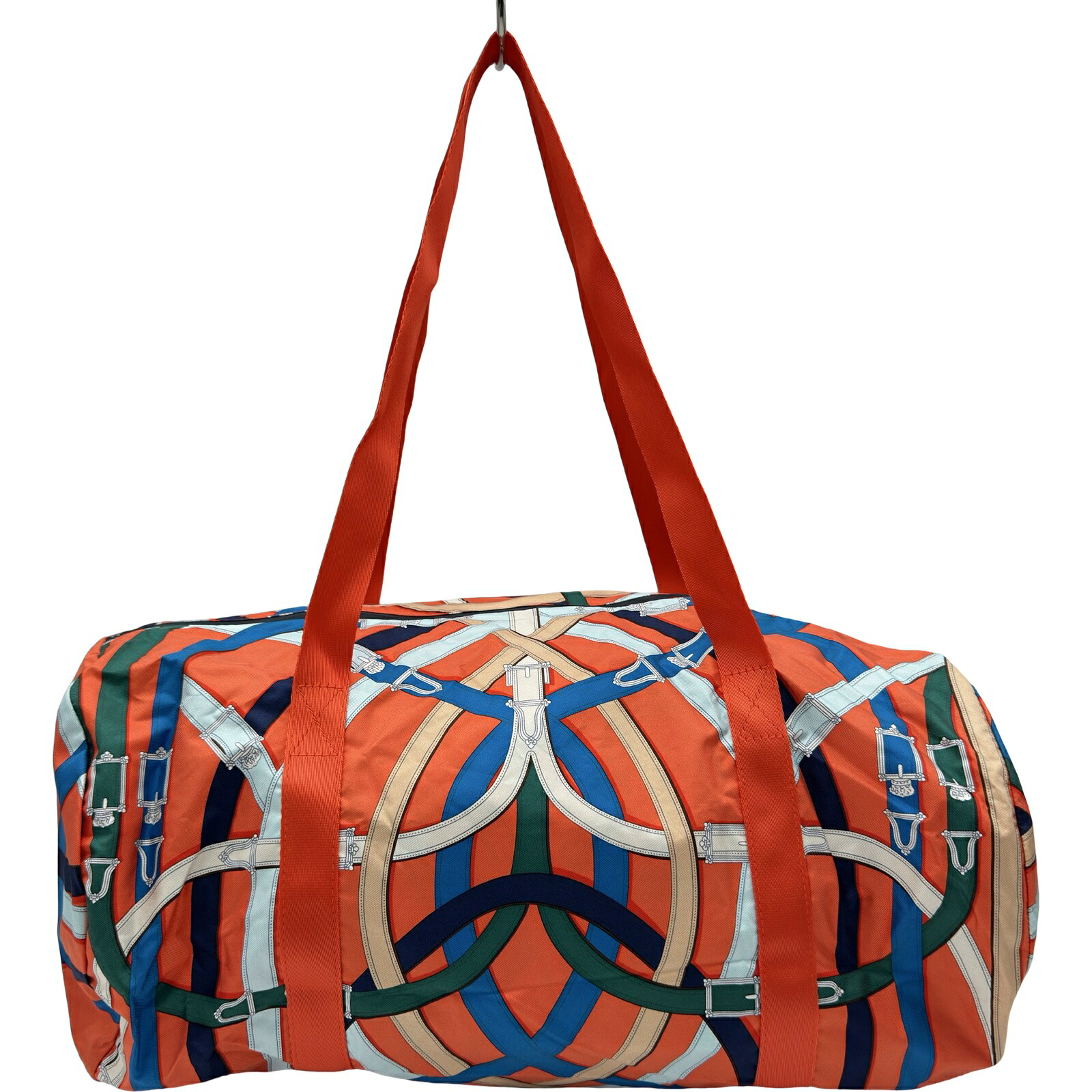 エルメス HERMES ダッフル44 オレンジ色/しろがね色金具 エア湖地絹 レディース ボストンバッグ【中古】