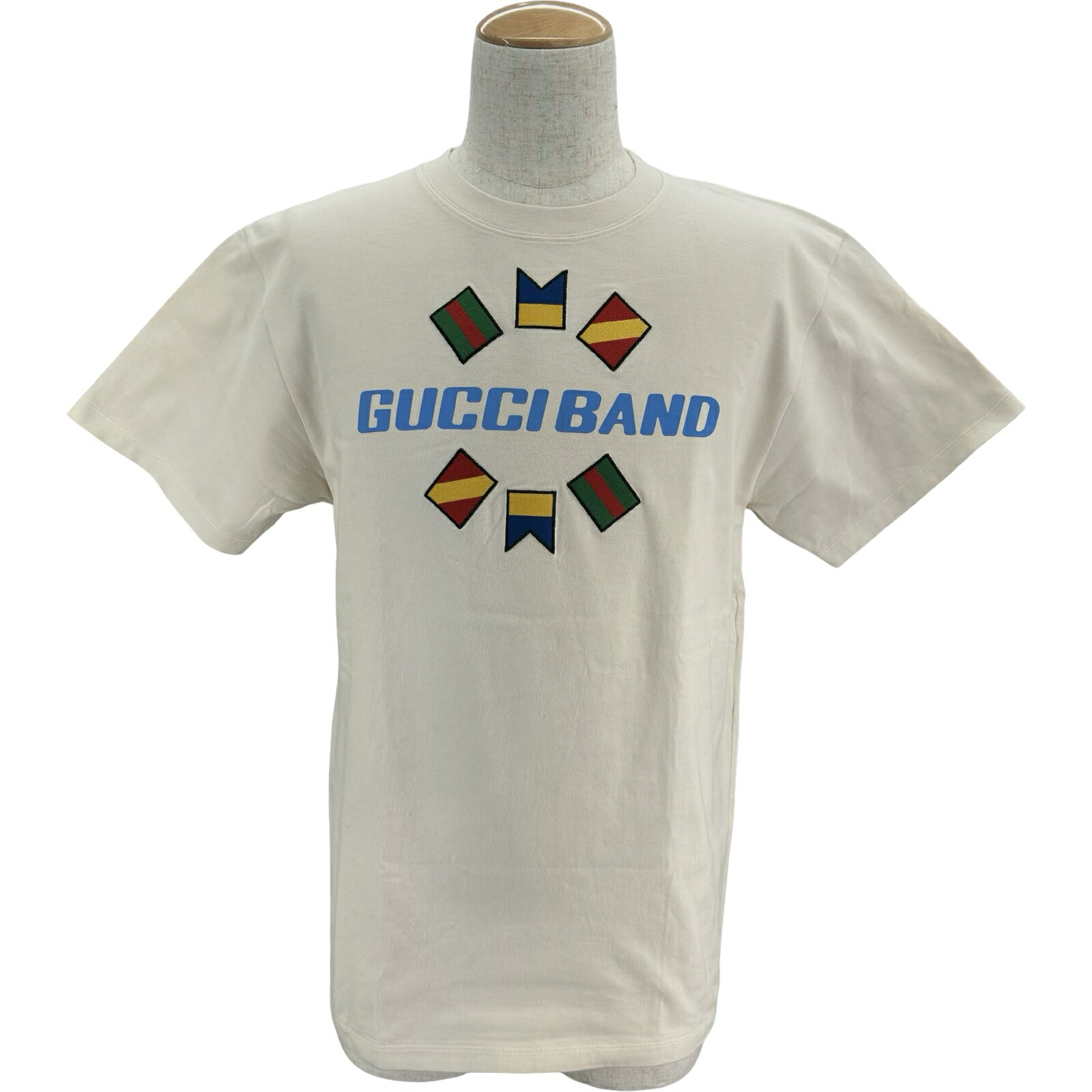 グッチ GUCCI BANDロゴ 半袖Tシャツ 565806 アイボリー コットン メンズ 半袖Ｔシャツ【中古】