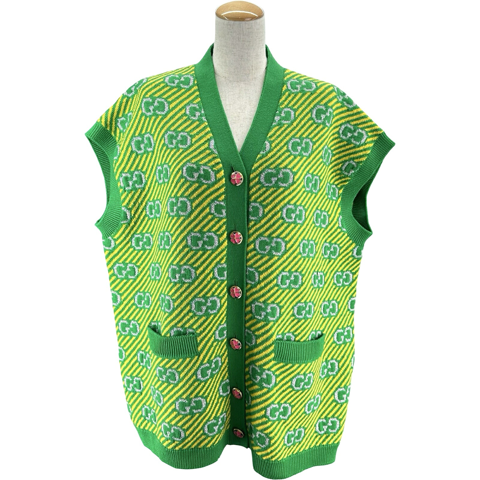 【6/1～ 最大限度30,000円OFFクーポン券！】グッチ GUCCI GG総柄編み物より良い 574221 緑であること 羊毛 レディース より良い【中古】
