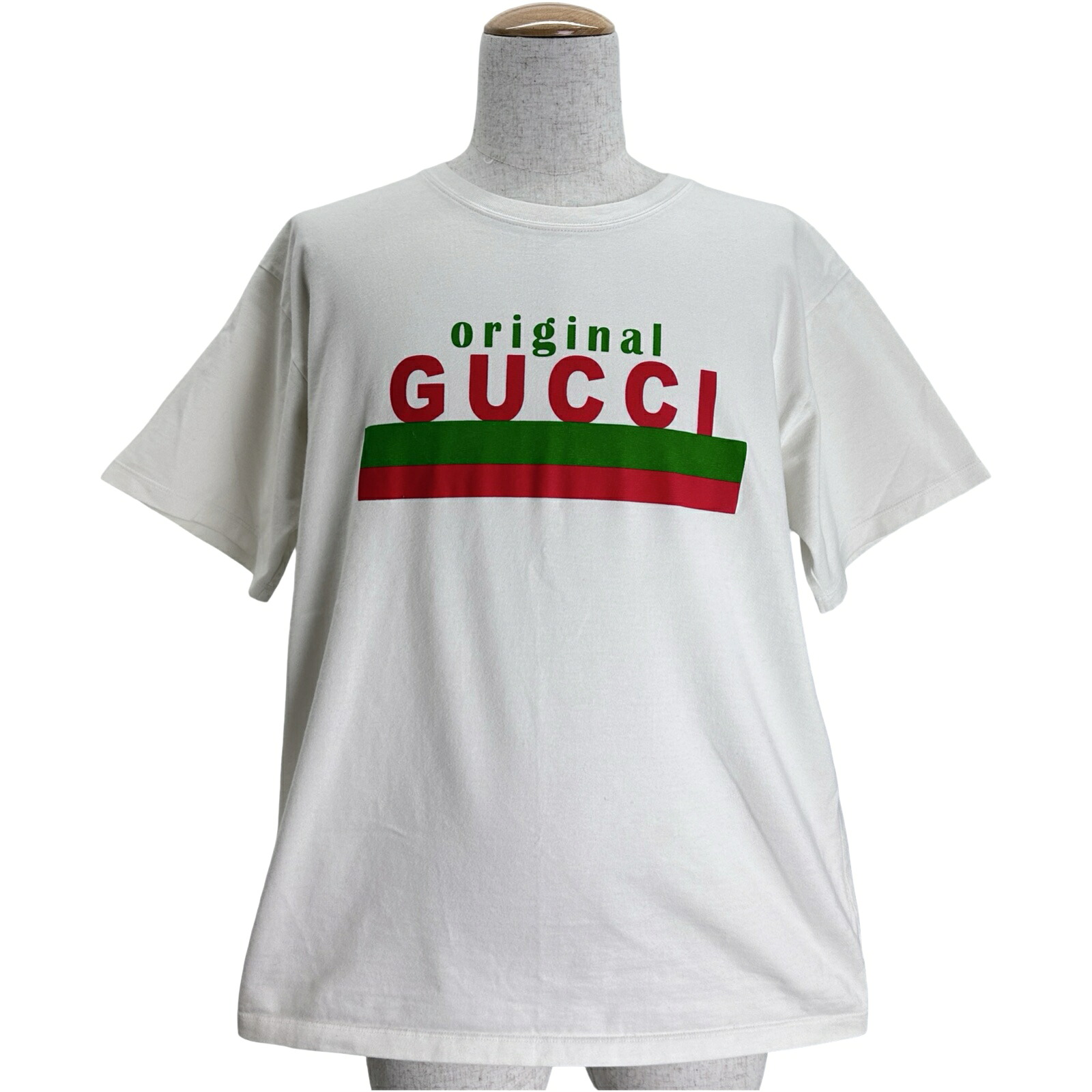 グッチ GUCCI ロゴプリント半袖Tシャツ ホワイト コットン メンズ 半袖Tシャツ【中古】
