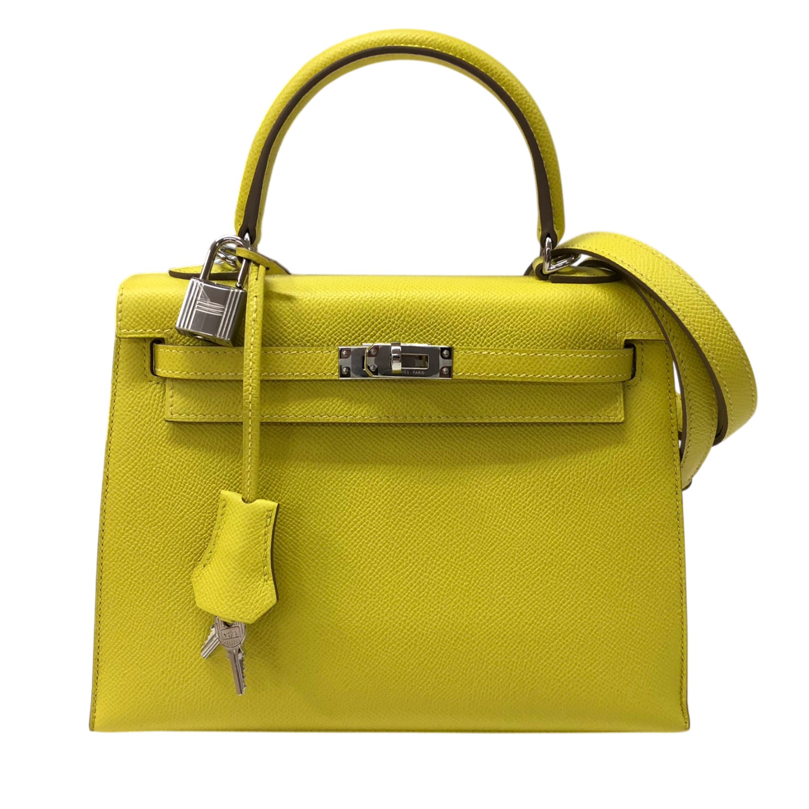 エルメス HERMES ケリー25 外縫い U刻 ライム シルバー金具 エプソン レディース ハンドバッグ【中古】｜OKURA（おお蔵）店
