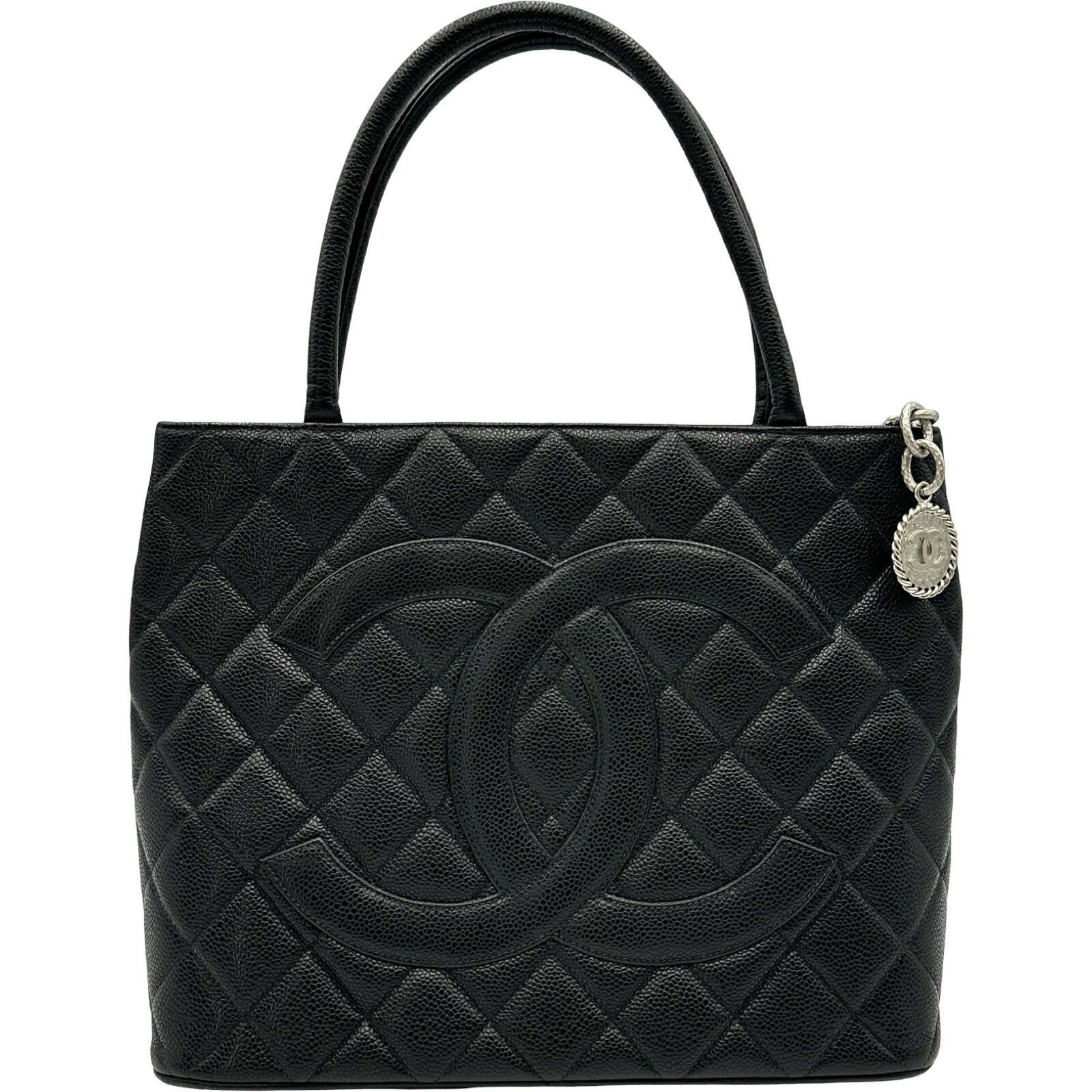 【6/1～ 最大限度30,000円OFF引き換え証！】シャネル CHANEL 刷り直すトート A01804 6番台 黒いこと しろがね色金具 キャビア レディース ハンドバック【中古】