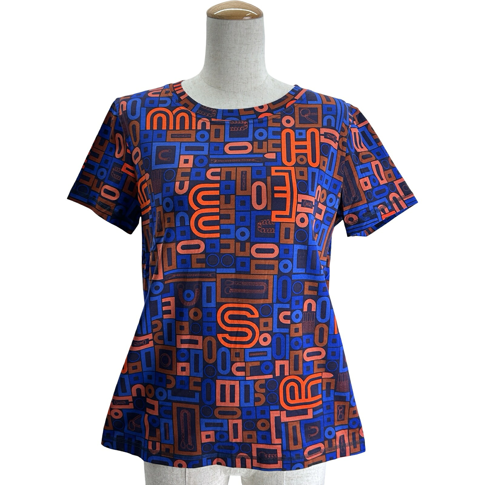 エルメス HERMES ロゴプリント半袖Tシャツ ブルー コットン レディース 半袖Ｔシャツ【中古】