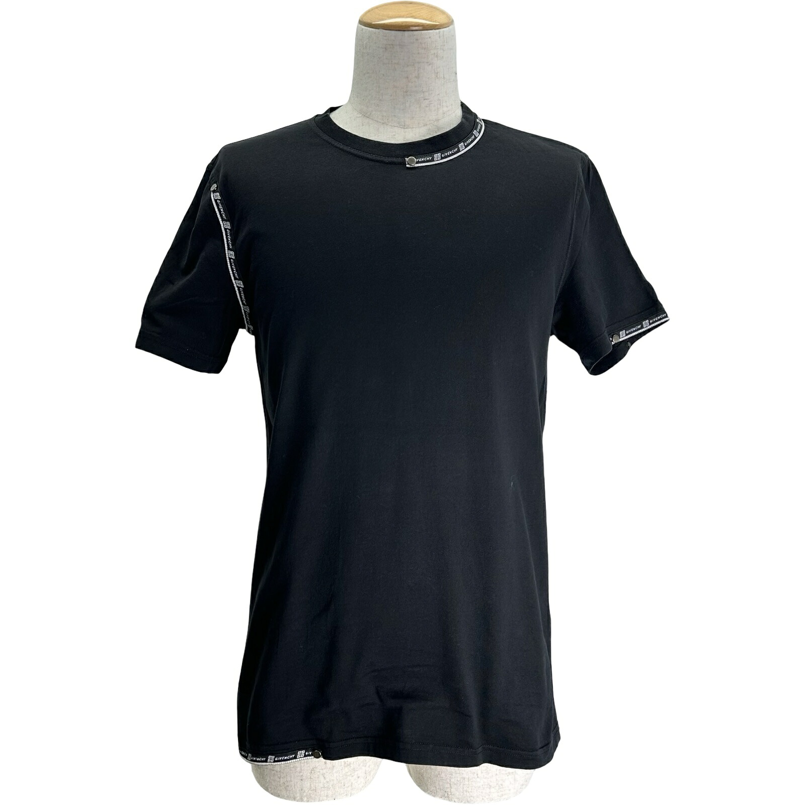 ジバンシィ GIVENCHY ロゴテープ装飾Tシャツ BM70L33002 ブラック コットン メンズ 半袖Ｔシャツ【中古】