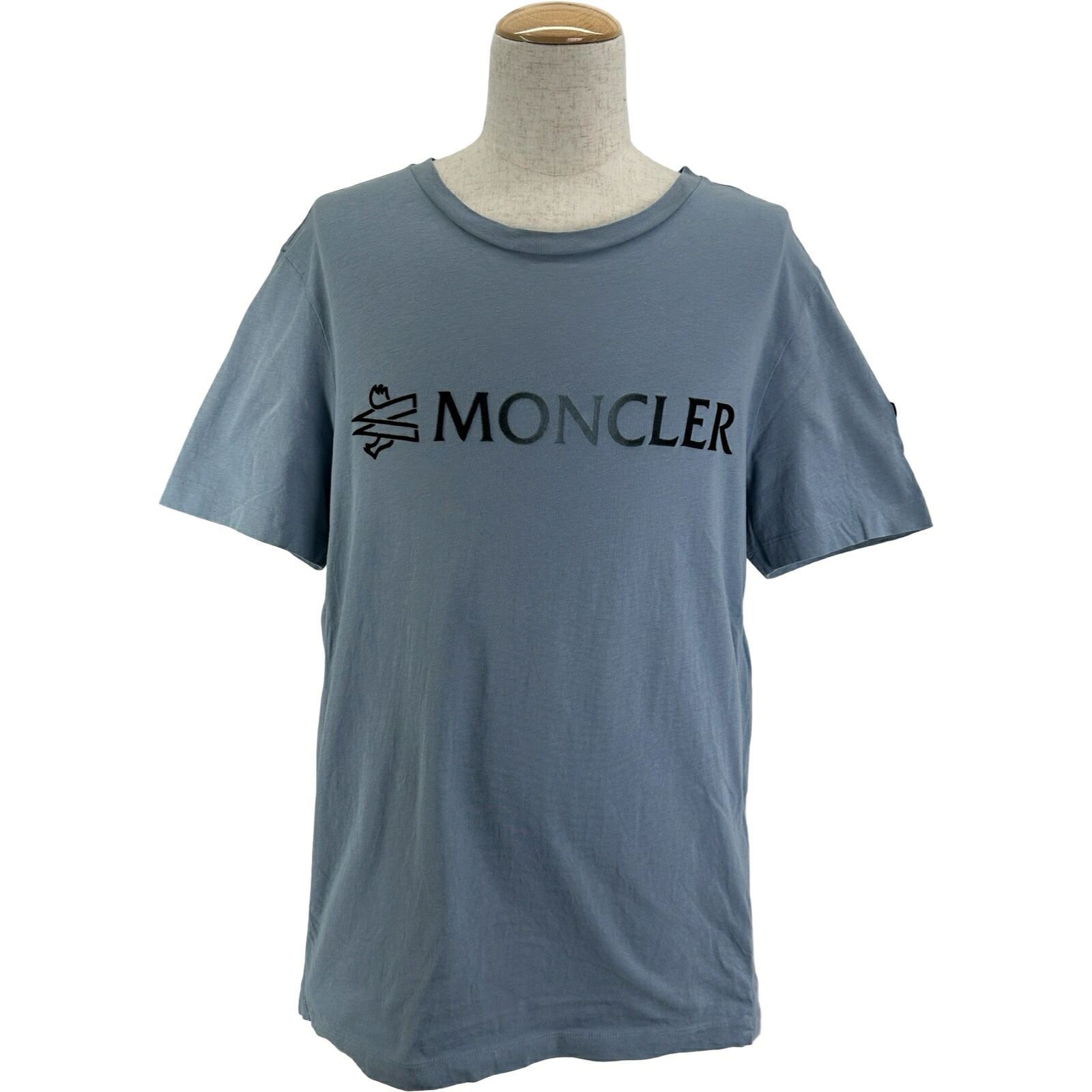 モンクレール MONCLER フロックロゴ Tシャツ 8C000 ブルー コットン メンズ 半袖Ｔシャツ【中古】