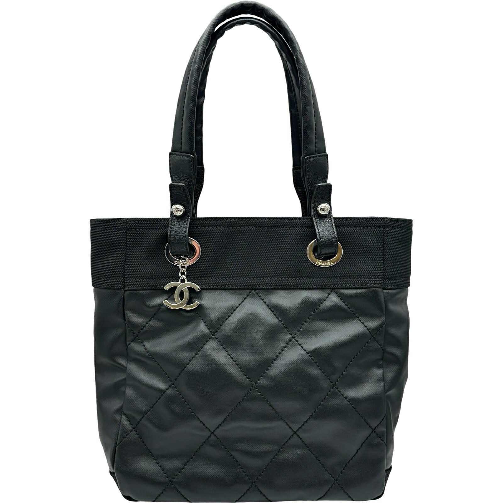 シャネル CHANEL パリ ビアリッツ トート PM A34208 11番台 ブラック シルバー金具 コーティングキャンバス レディース トートバッグ【中古】