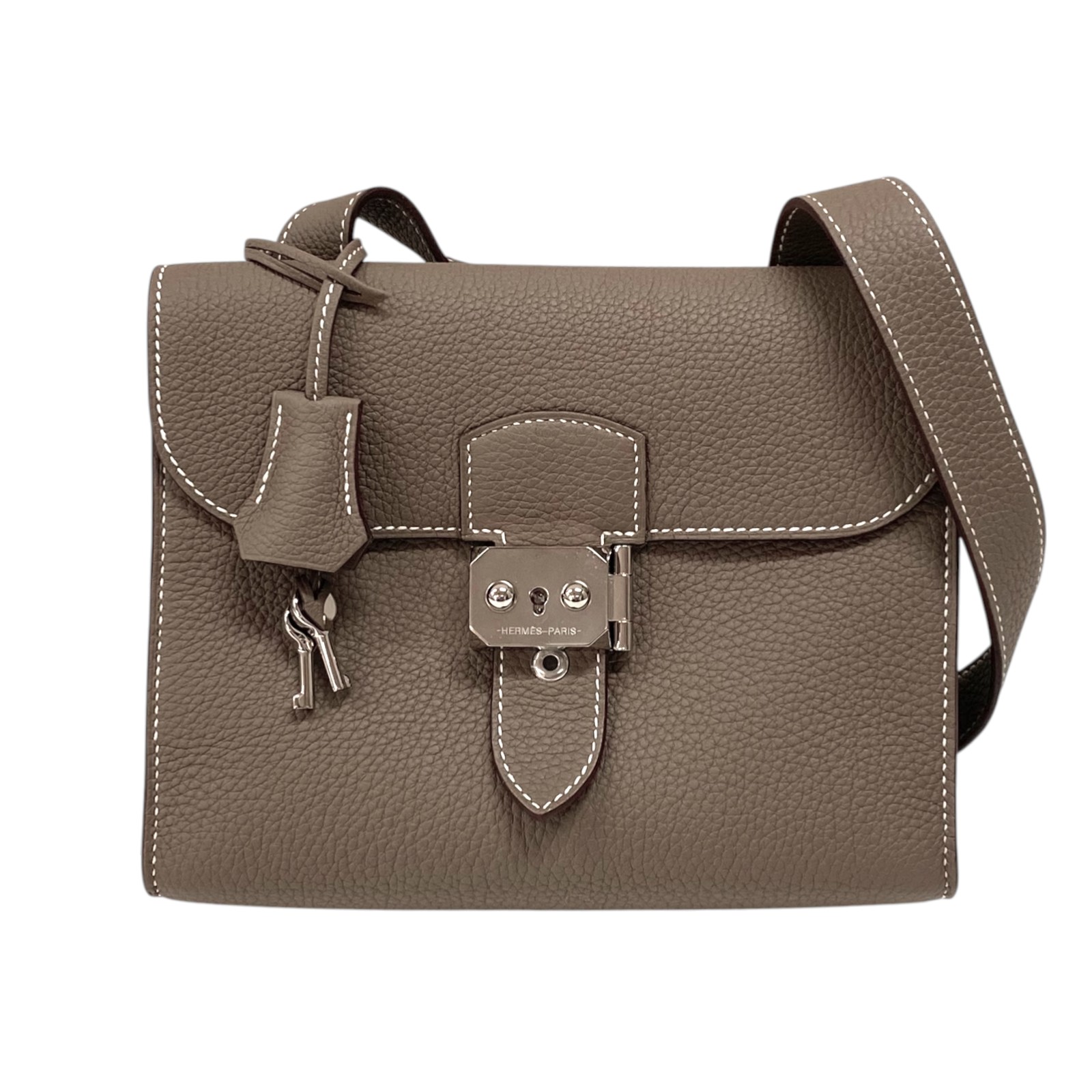 エルメス HERMES サックアデペッシュ21 B刻 エトゥープ シルバー金具 トリヨンクレマンス レディース ショルダーバッグ【中古】