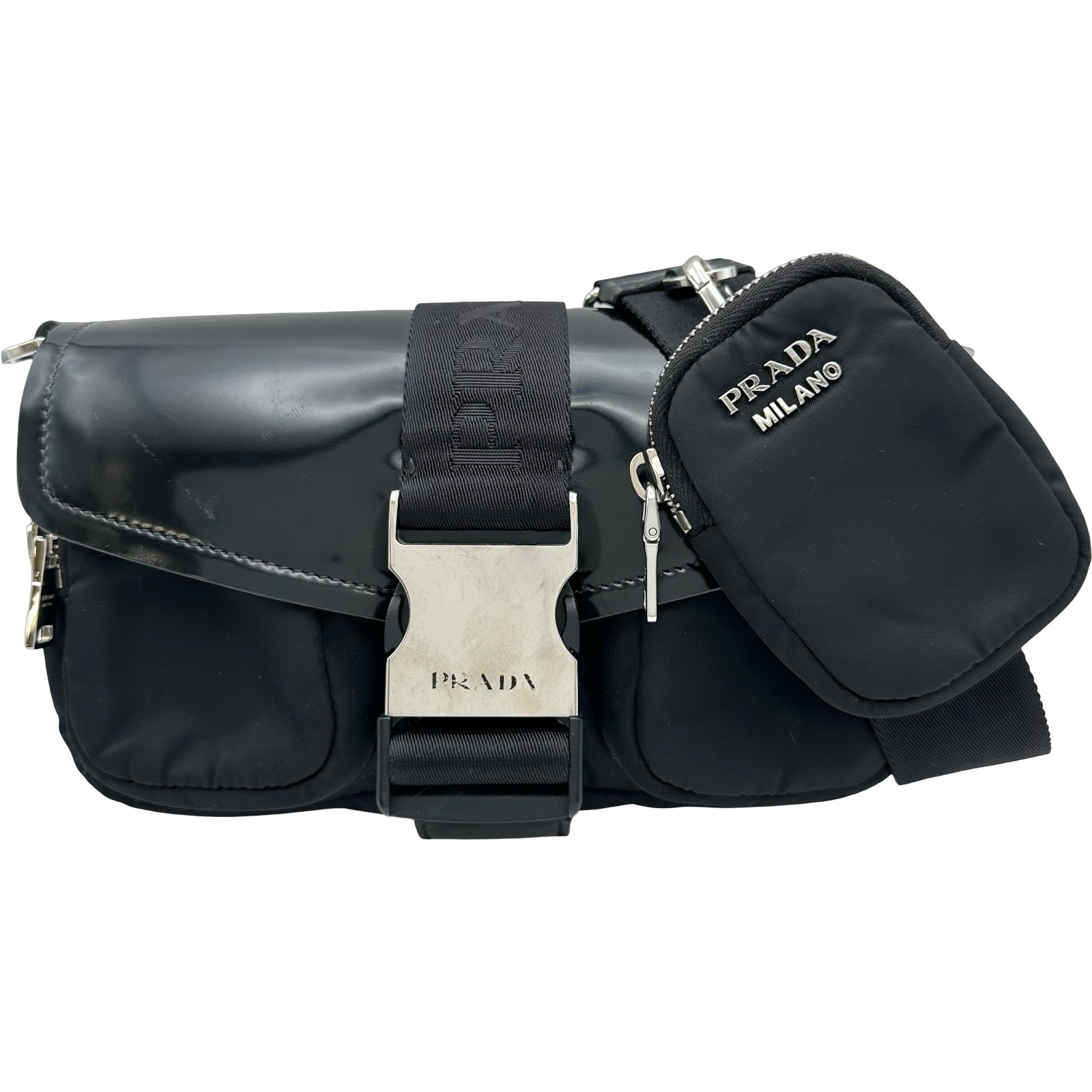 プラダ PRADA ブラッシュドレザー 下げ翼 ショルダーバッグ 1BD295 黒いこと なめし革/ナイロン レディース ショルダーバッグ【中古】