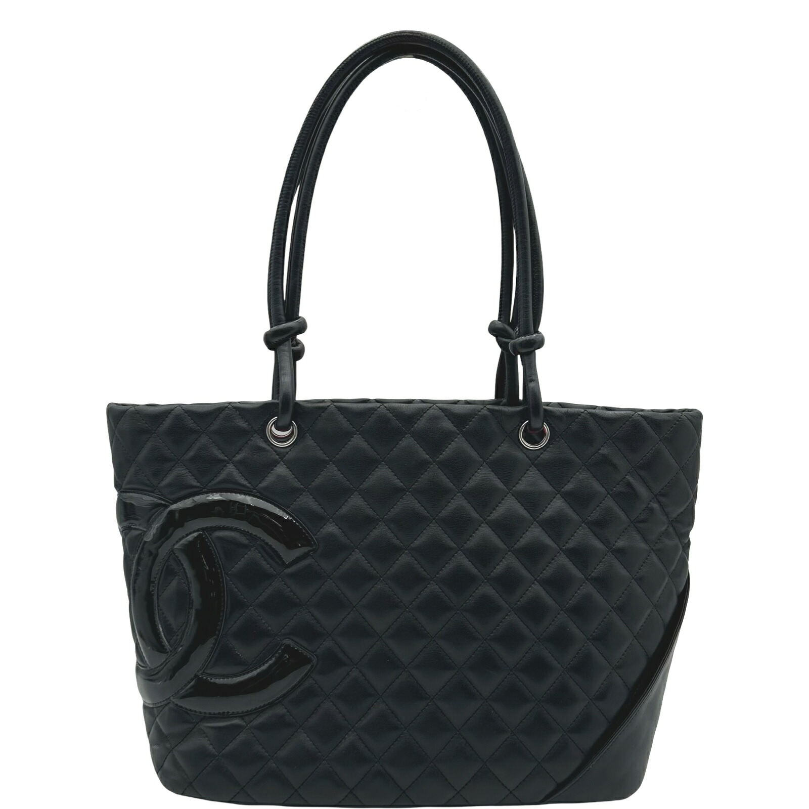 シャネル CHANEL カンボンライン トートラージ A25169 14番台 ブラック シルバー金具 ラム/エナメル レディース トートバッグ【中古】