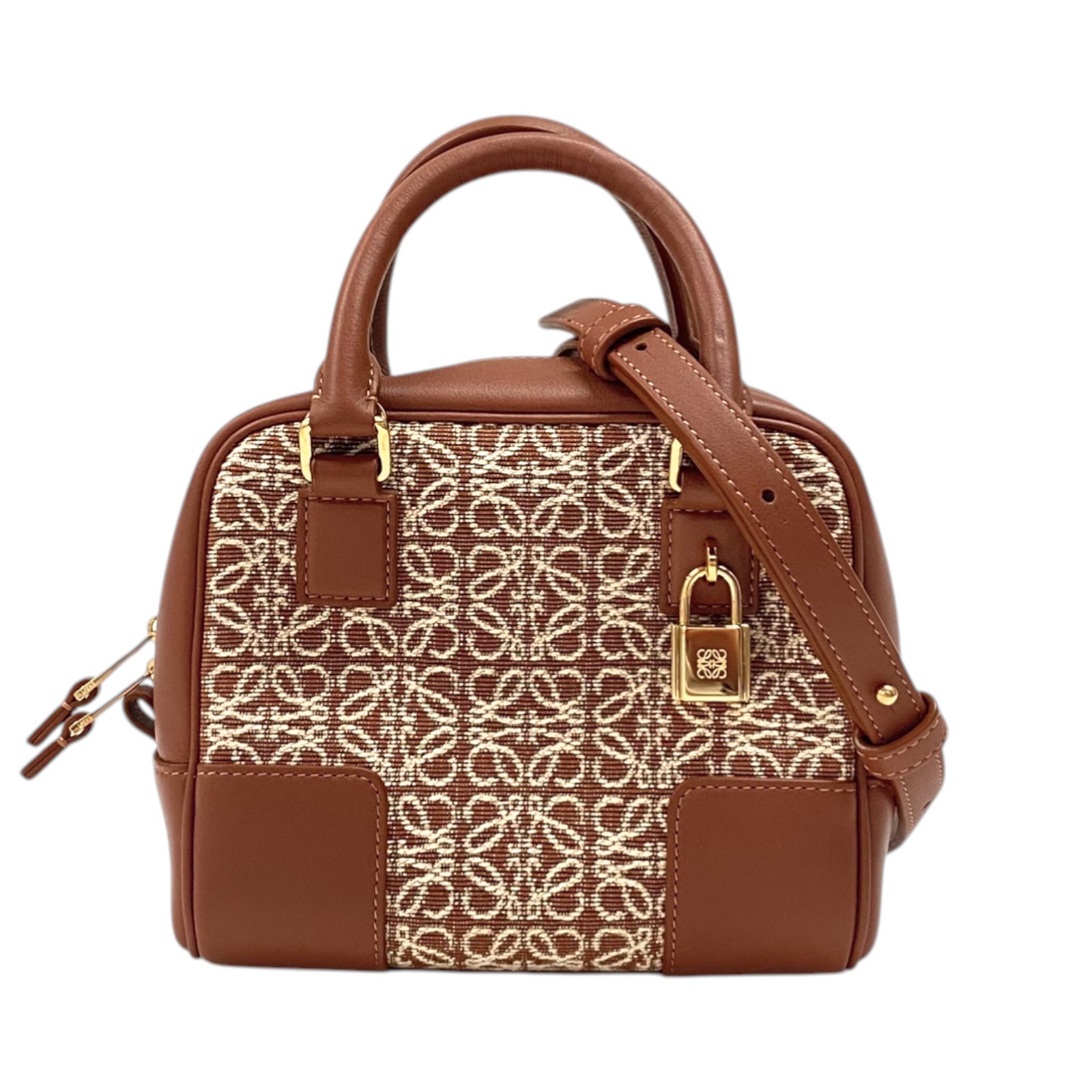 ロエベ LOEWE アマソナ16 スクエア A039N21X03 タン ジャガード カーフ レディース ハンドバッグ ショルダーバッグ【中古】