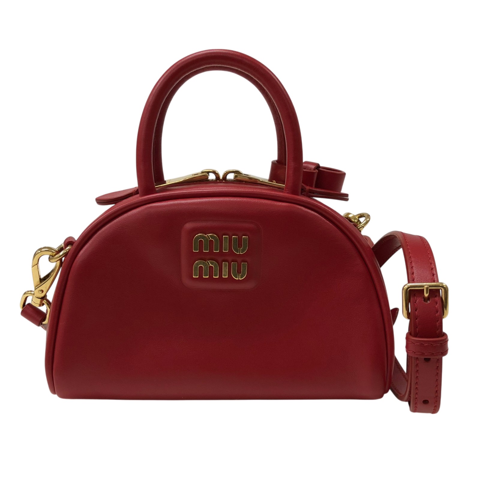 ミュウミュウ miu miu ミニボストンバッグ 5BP085 レッド ゴールド金具 ナッパレザー レディース ハンドバッグ【中古】