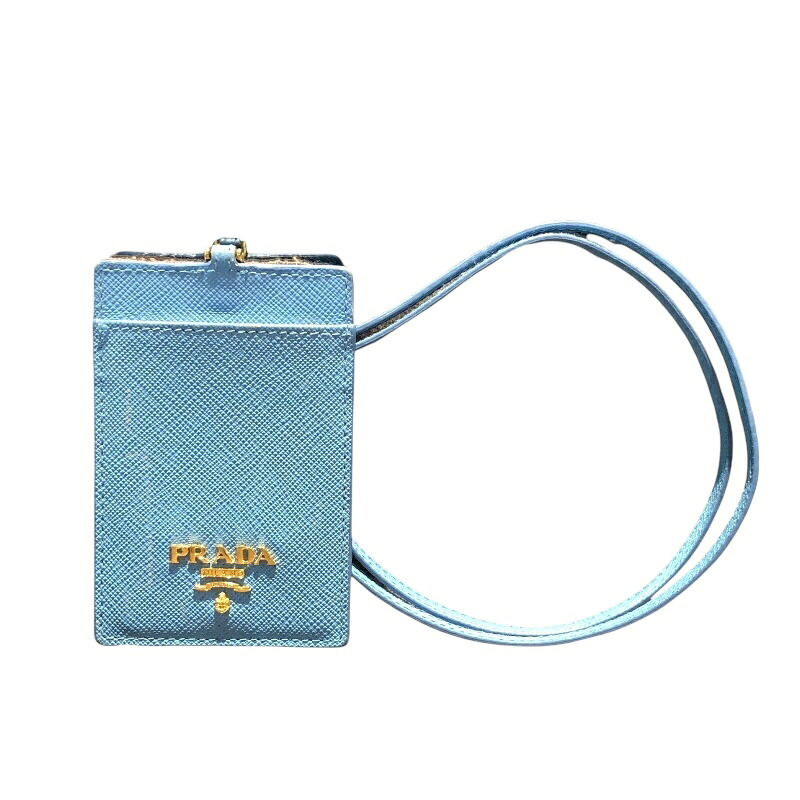 プラダ PRADA IDケースネックホルダー 1M007 ライトブルー サフィアーノレザー ユニセックス パスケース【中古】|OKURA(おお蔵)店