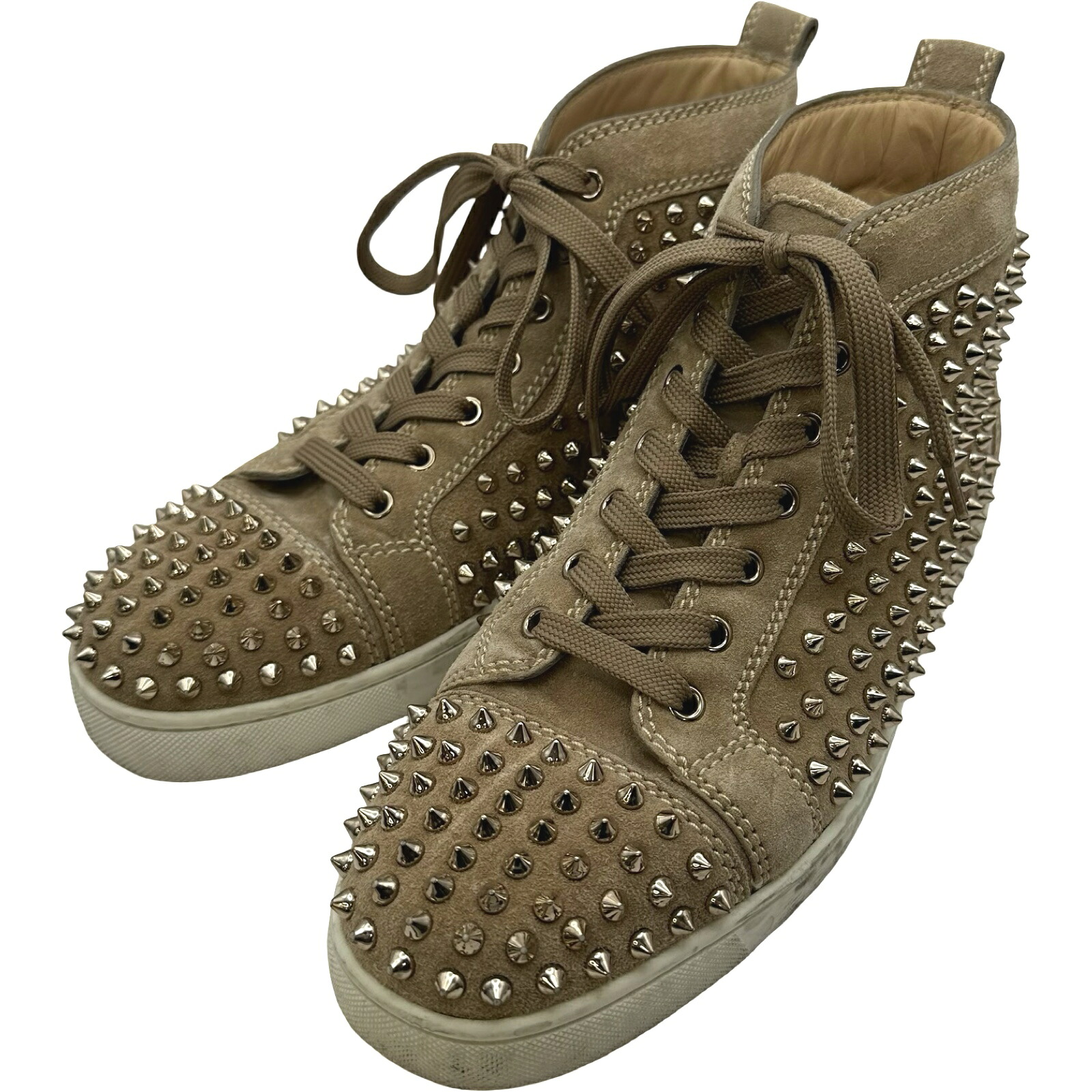 クリスチャン・ルブタン Christian louboutin スタッズ ハイカットスニーカー ベージュ スエード メンズ スニーカー【中古】