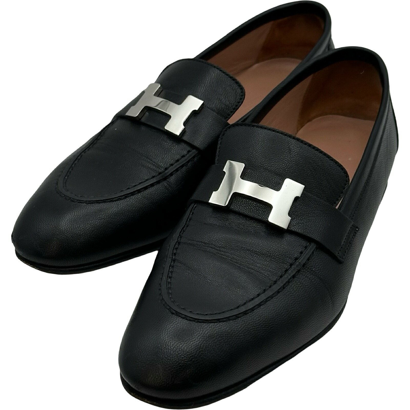 【6/1～ 最大限度30,000円OFF引き換え証！】エルメス HERMES 光の都市 モカシンローファー H201199Z 黒いこと なめし革 レディース 置き目毛革【中古】