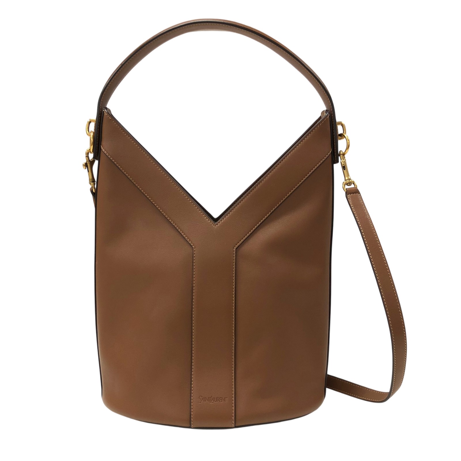 サンローラン SAINT LAURENT Yトップハンドル 840891 ブラウン ゴールド金具 レザー レディース ハンドバッグ【中古】