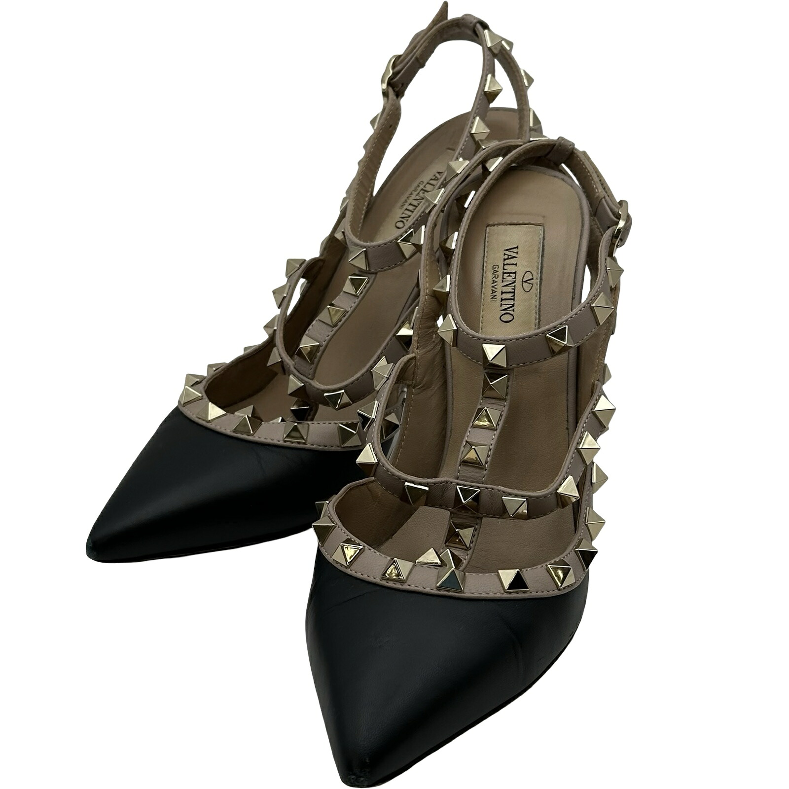 ヴァレンティノ VALENTINO ロックスタッズストラップパンプス ブラック レザー レディース パンプス【中古】
