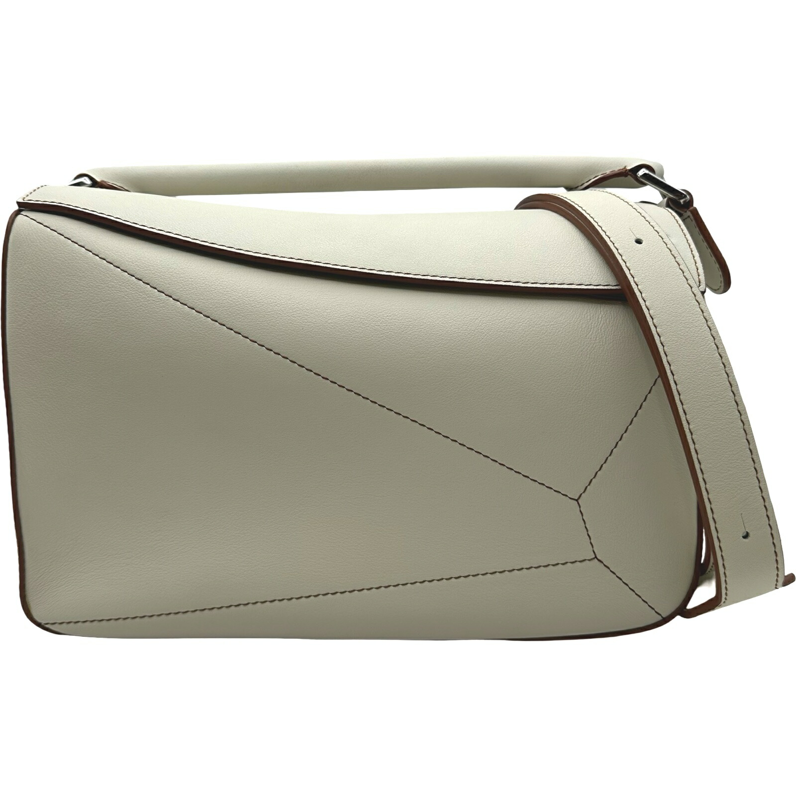 ロエベ LOEWE パズルバッグ ミディアム ホワイト レザー レディース ハンドバッグ【中古】
