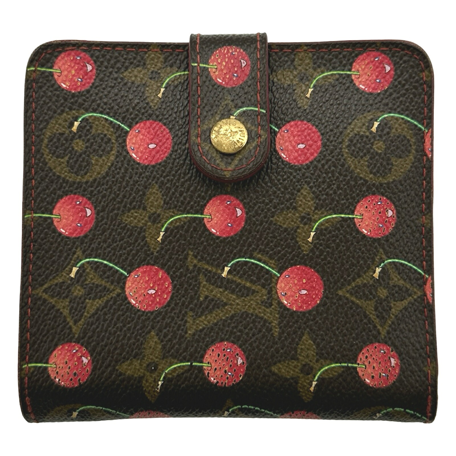 ルイ・ヴィトン LOUIS VUITTON コンパクトジップ M95005 ブラウン モノグラム/チェリー レディース 二つ折り財布【中古】