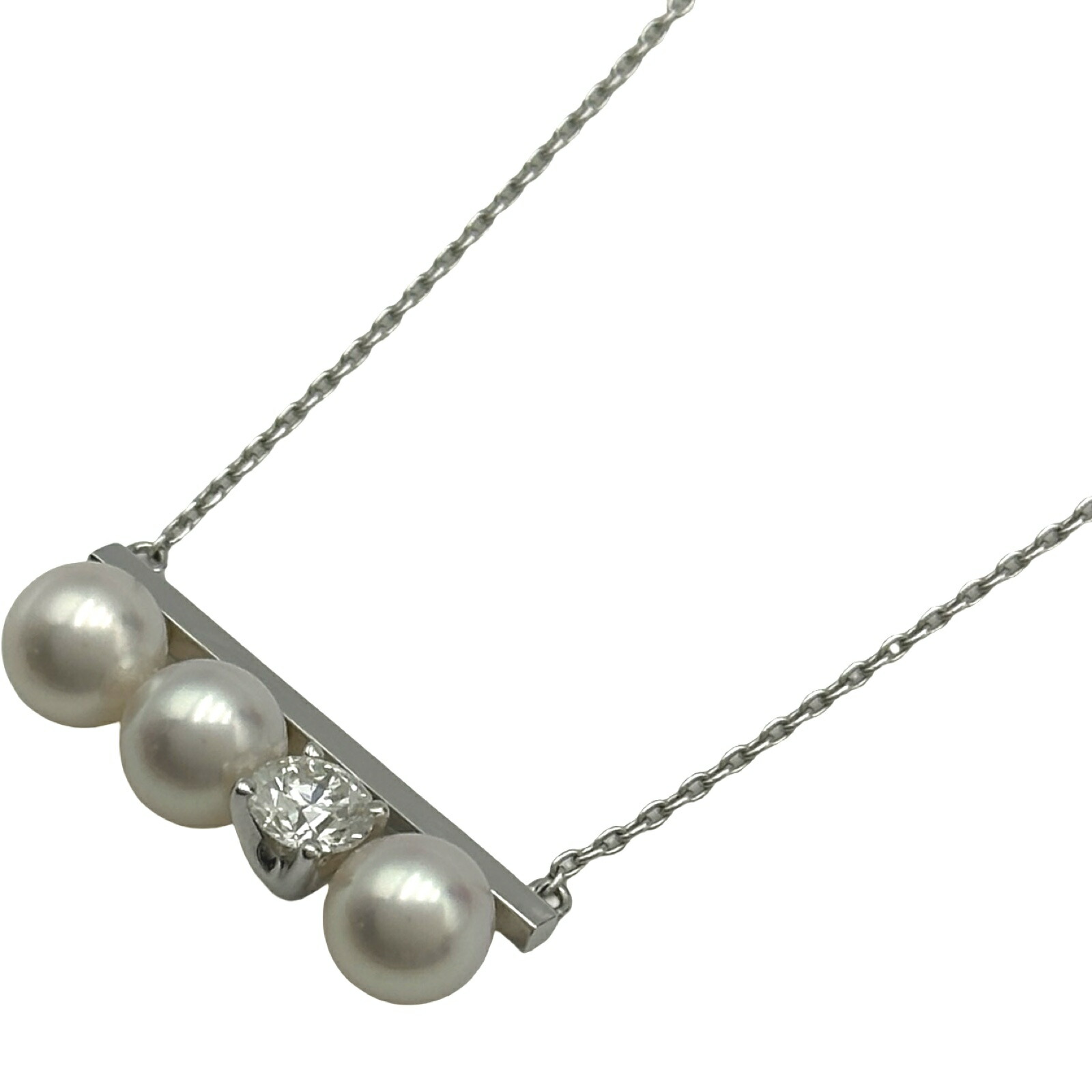 タサキ TASAKI バランスダイヤモンド ソロネックレス ホワイトゴールド K18WG パール ジュエリー【中古】