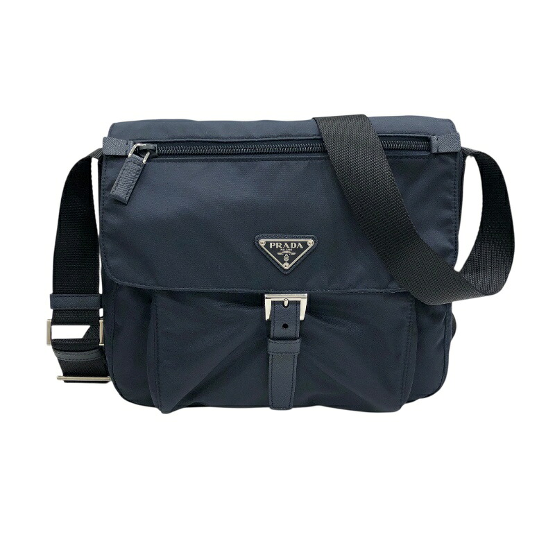 プラダ PRADA ナイロンショルダーバッグ ネイビーシルバー金具 ナイロン メンズ ショルダーバッグ【中古】