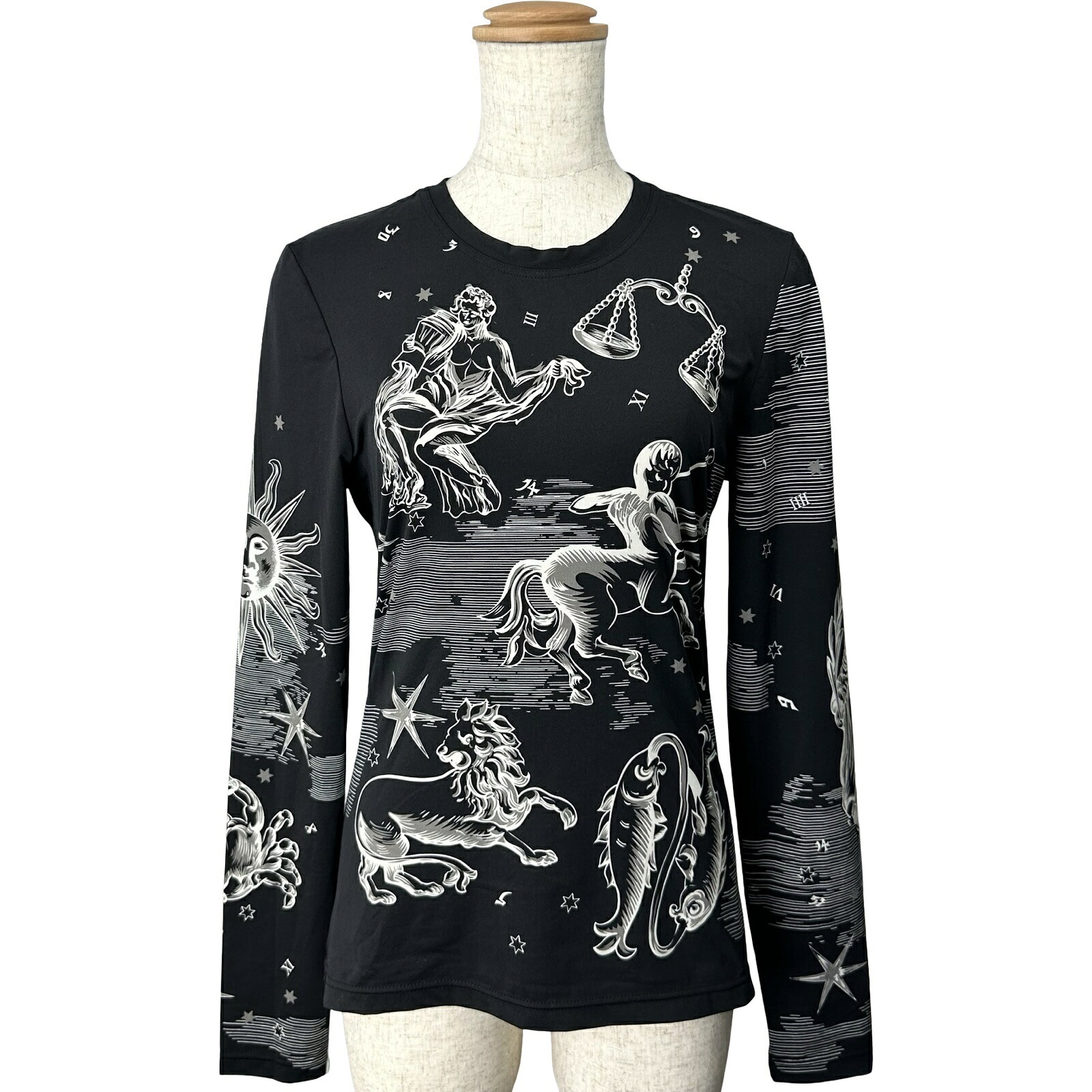 エルメス HERMES 総柄プリントストレッチトップス 3H4621DH ブラック ナイロン レディース 長袖シャツ【中古】