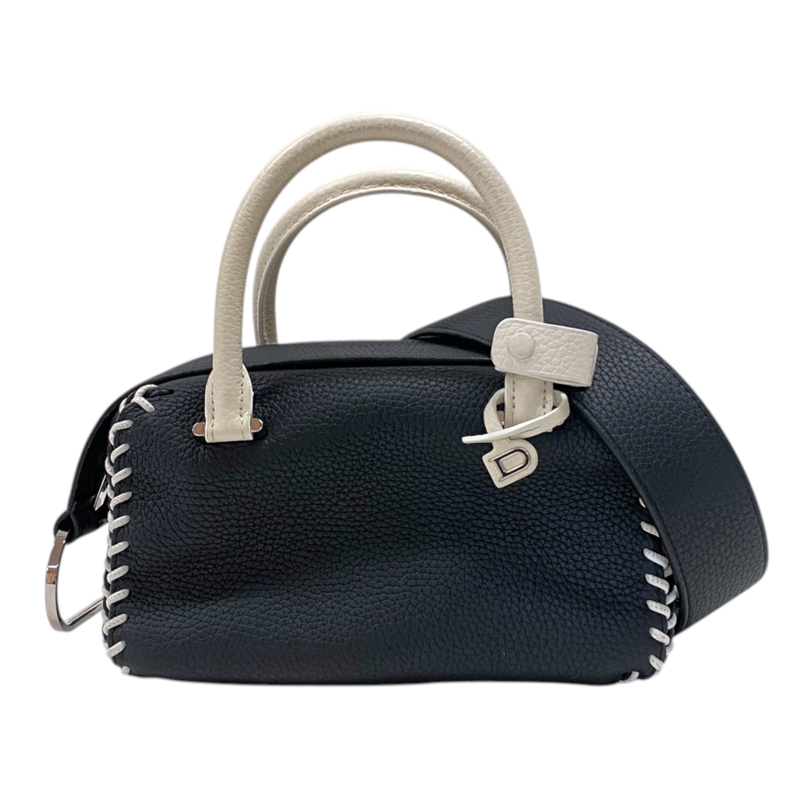 【6/1～ 最大限度30,000円OFFクーポン券！】デルヴォー DELVAUX クールボックス ミニ 黒いこと×象牙色 子ウシ レディース ハンドバック ショルダーバッグ【中古】