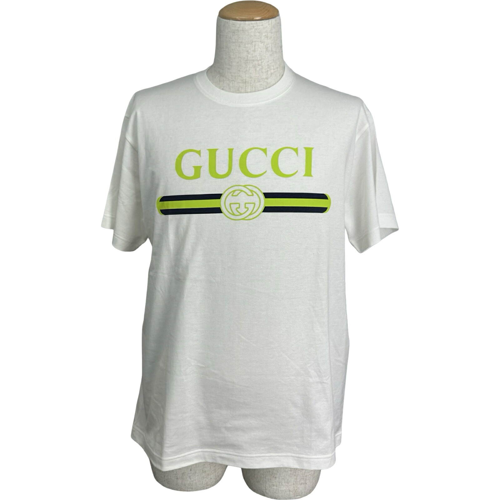 グッチ GUCCI ロゴプリント半袖Tシャツ 796395 ホワイト コットン メンズ 半袖Ｔシャツ【中古】